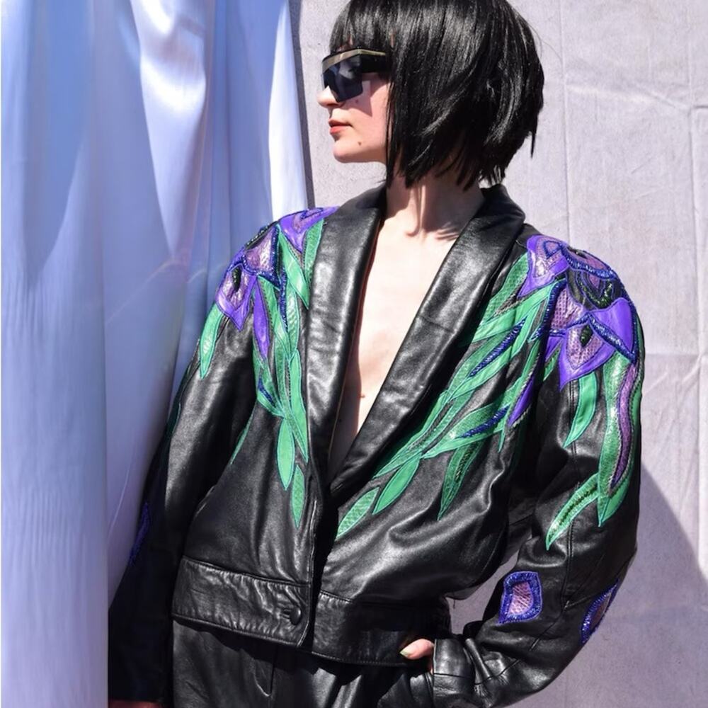 ERES iris flower established leather skin jacket size M - Picture 2 of 11